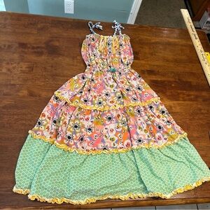 Girls Matilda Jane pink green yellow floral multicolor maxi dress size 6